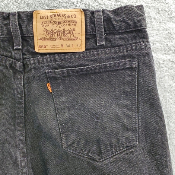 Vintage Levis 550 Orange Tab Relaxed Fit Black Jeans Mens Size 34 x 30 - Picture 2 of 8